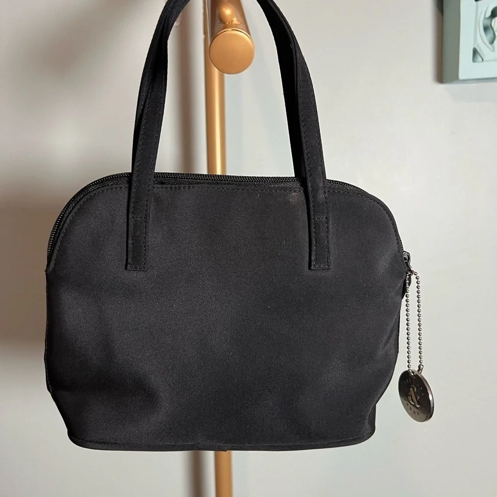Frankie & Johnnie Black Floral Embossed Shoulder Bag with Dome Shape